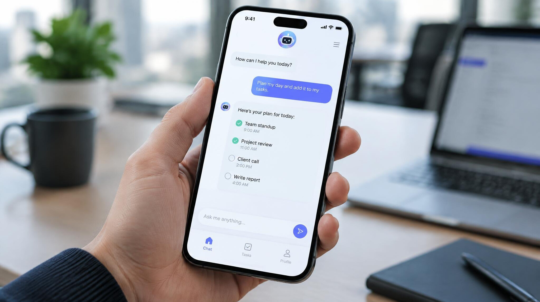 Smartphone showing an AI assistant mobile app