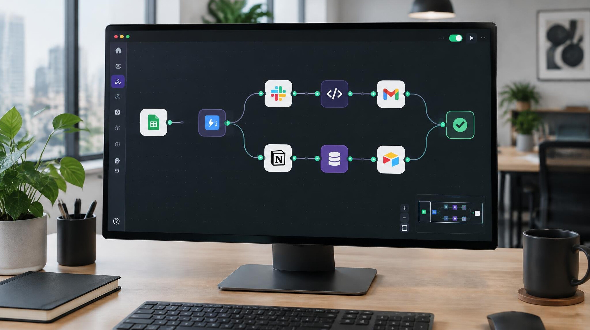 Automation workflow diagram on a computer screen