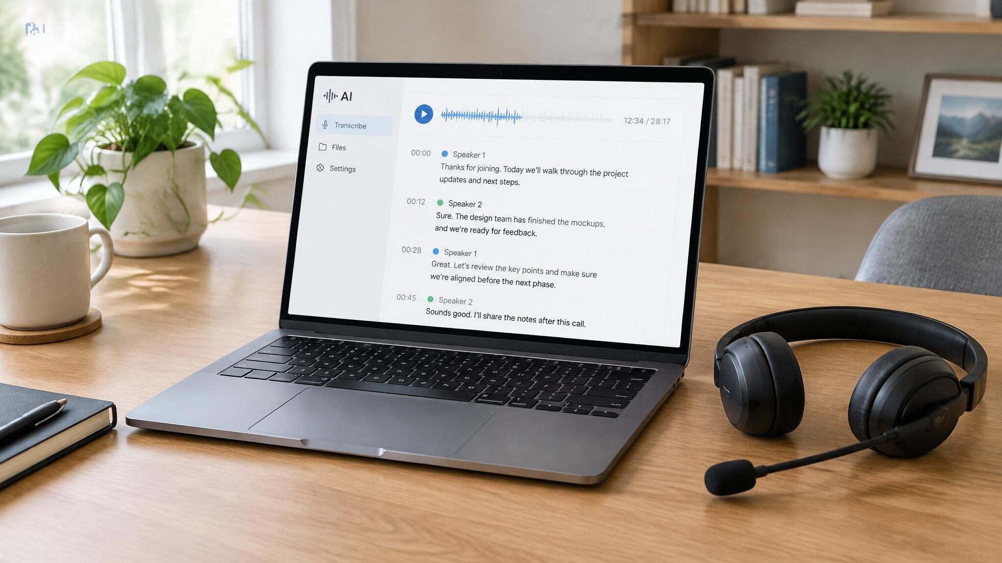 Audio transcription software on a laptop